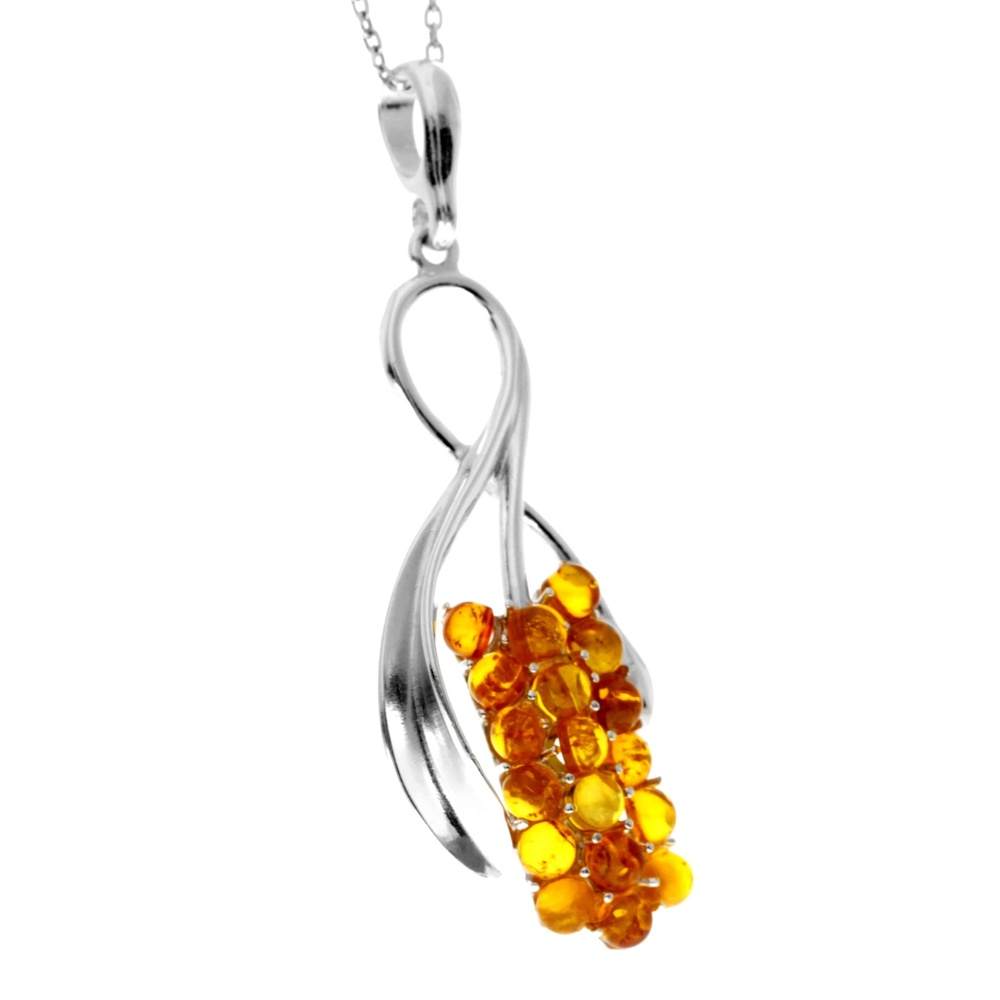 925 Sterling Silver & Genuine Baltic Amber Modern Pendant 302