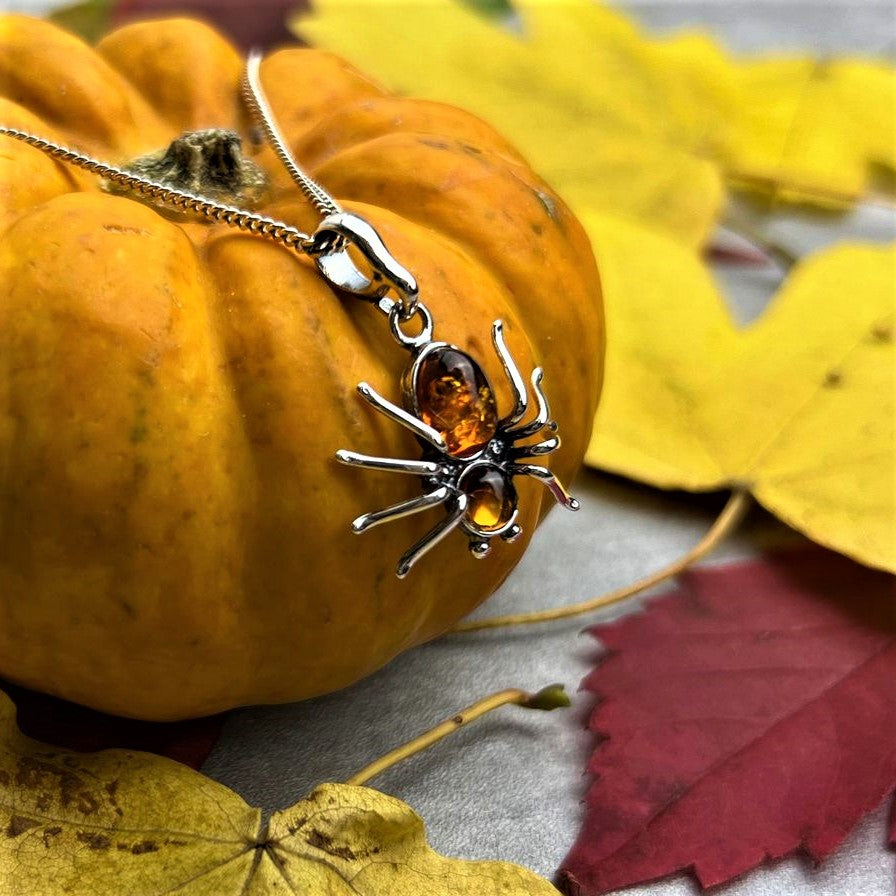 925 Sterling Silver & Baltic Amber Spider Pendant - 598