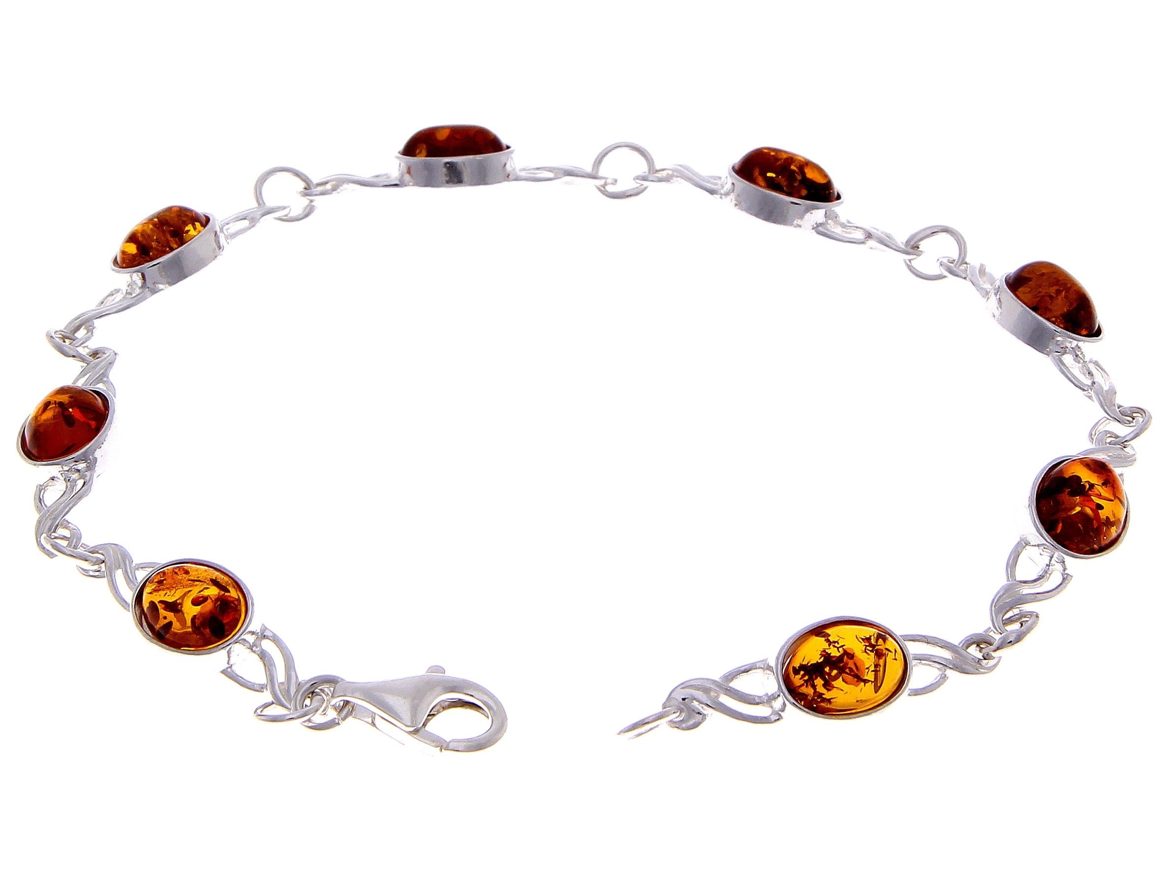 925 Sterling Silver & Genuine Baltic Amber Bracelet Link 21.5 cm  - 3178