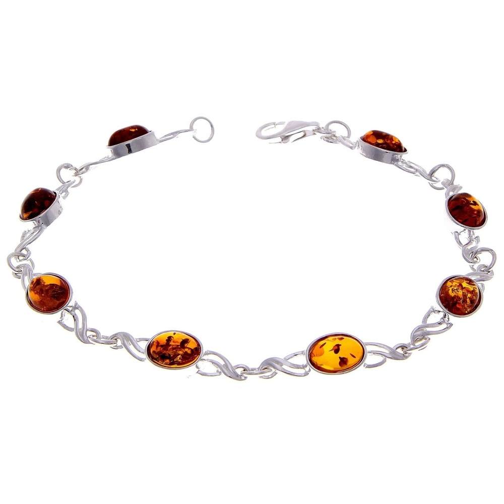 925 Sterling Silver & Genuine Baltic Amber Bracelet Link 21.5 cm  - 3178