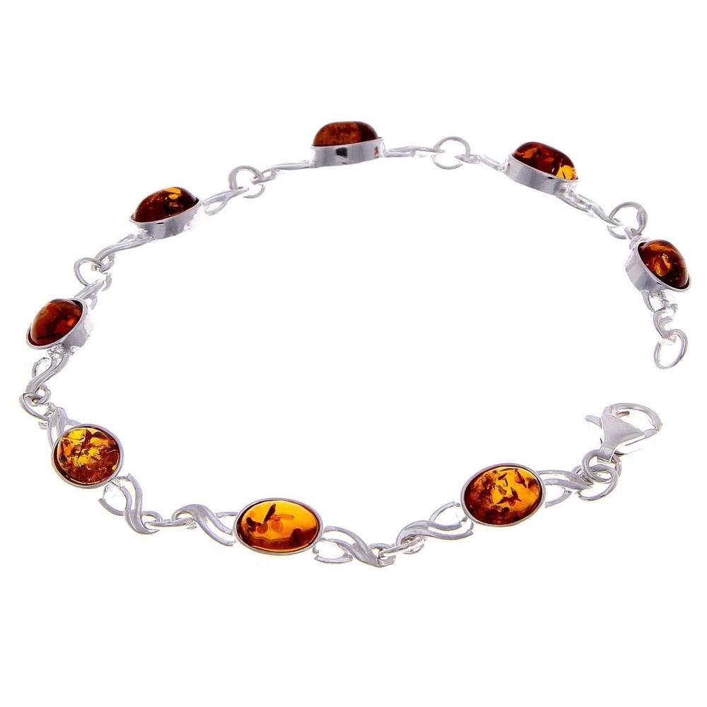 925 Sterling Silver & Genuine Baltic Amber Bracelet Link 21.5 cm  - 3178