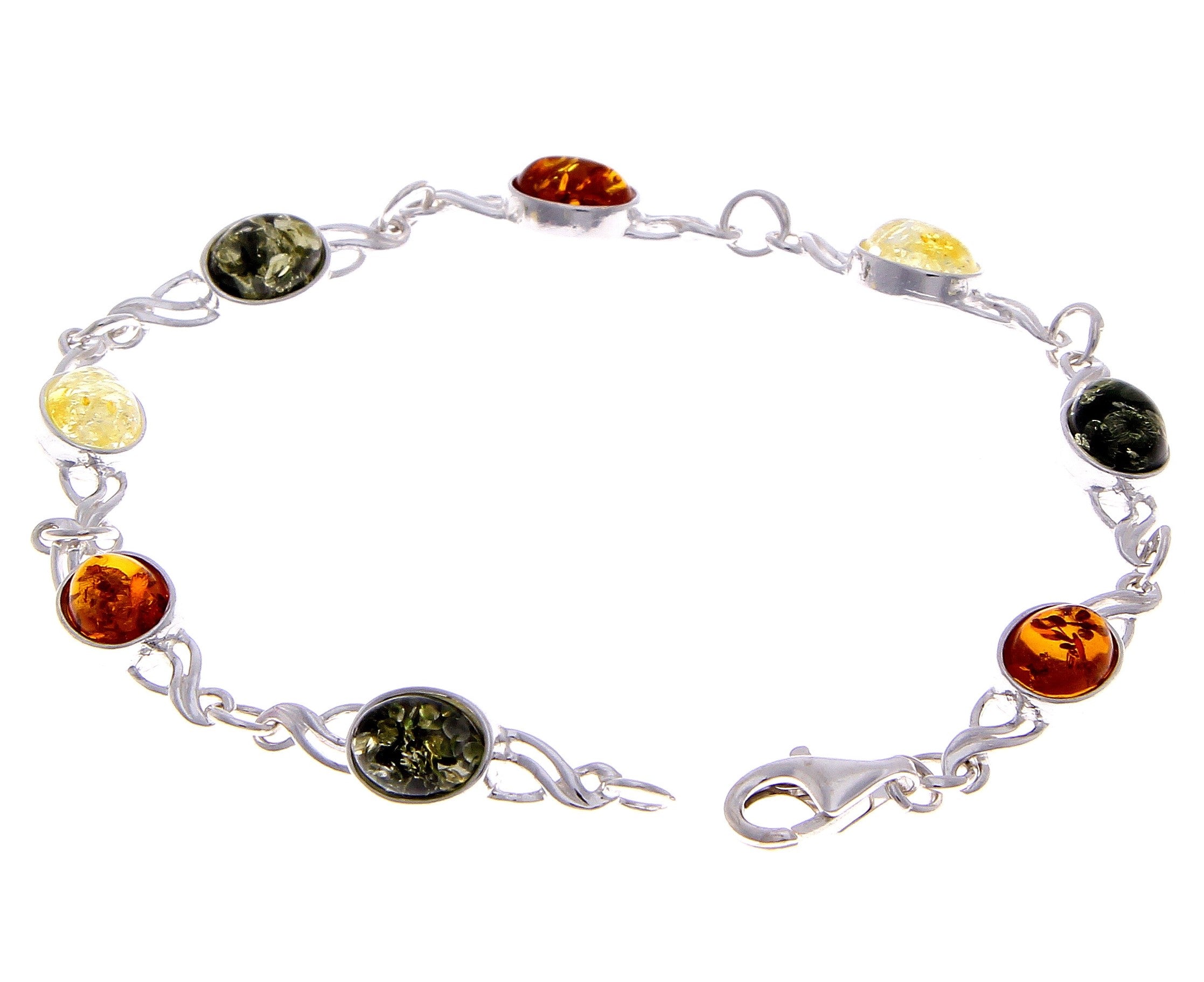 925 Sterling Silver & Genuine Baltic Amber Bracelet Link 21.5 cm  - 3178