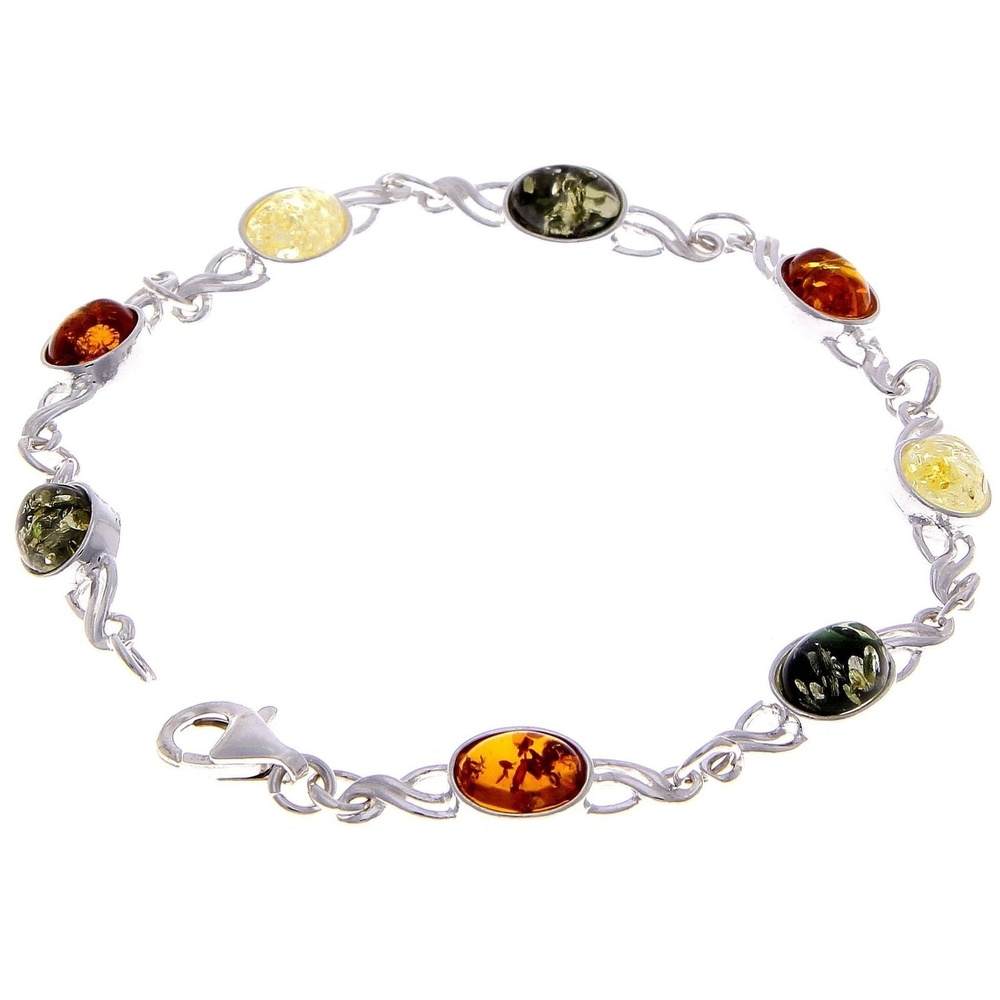 925 Sterling Silver & Genuine Baltic Amber Bracelet Link 21.5 cm  - 3178