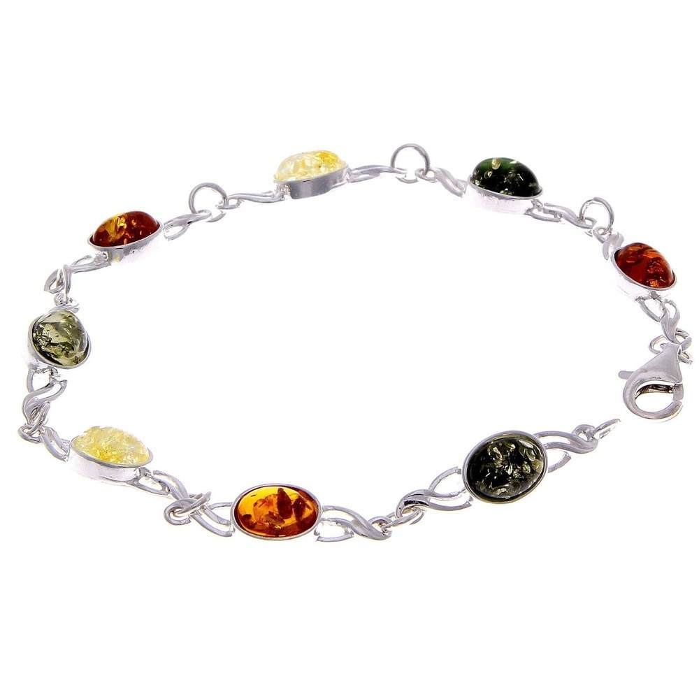 925 Sterling Silver & Genuine Baltic Amber Bracelet Link 21.5 cm - 3178