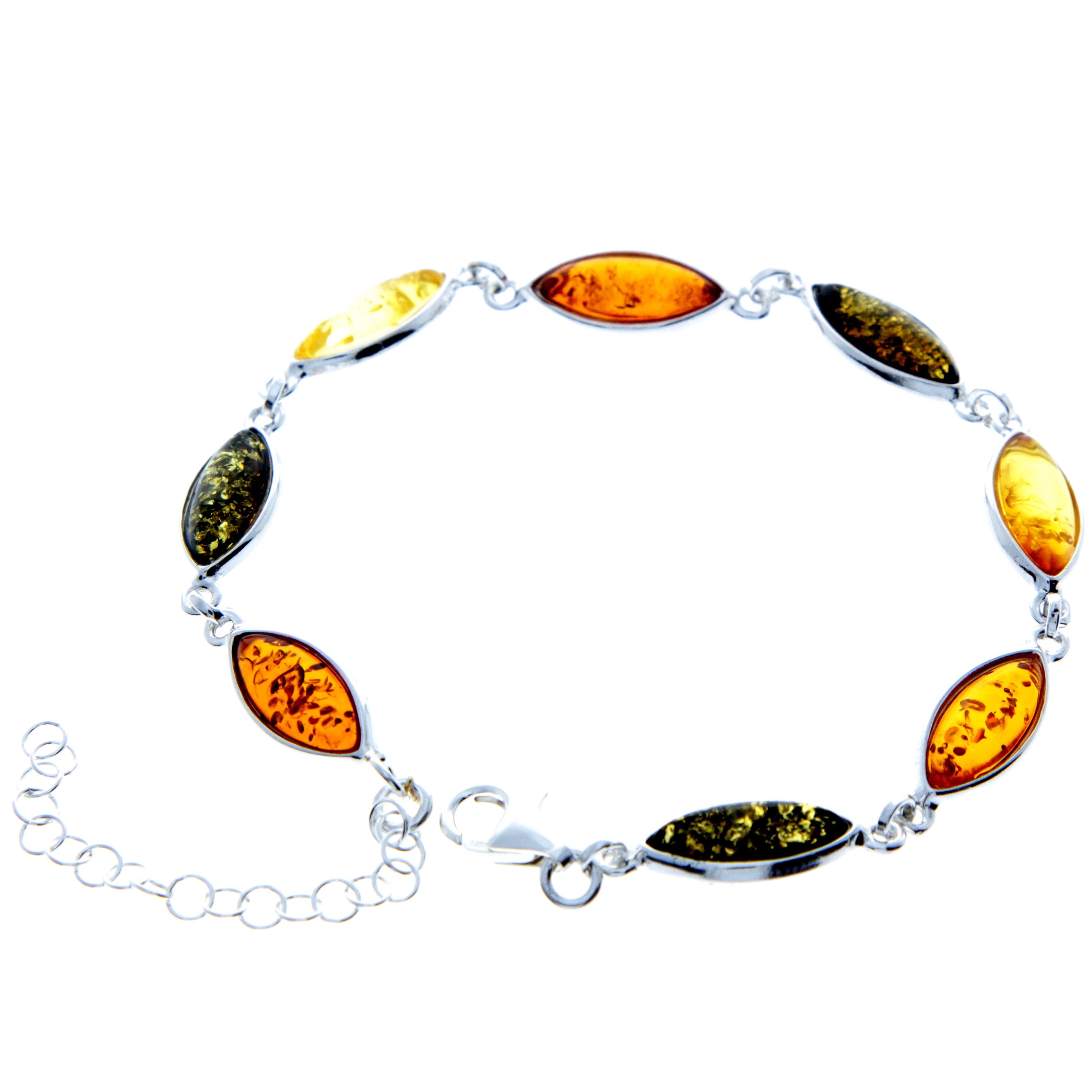 925 Sterling Silver & Genuine Baltic Amber Bracelet 19 cm + 5 cm  - 3345