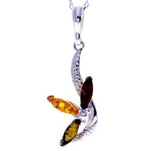 925 Sterling Silver & Genuine Baltic Amber Modern Pendant - 365