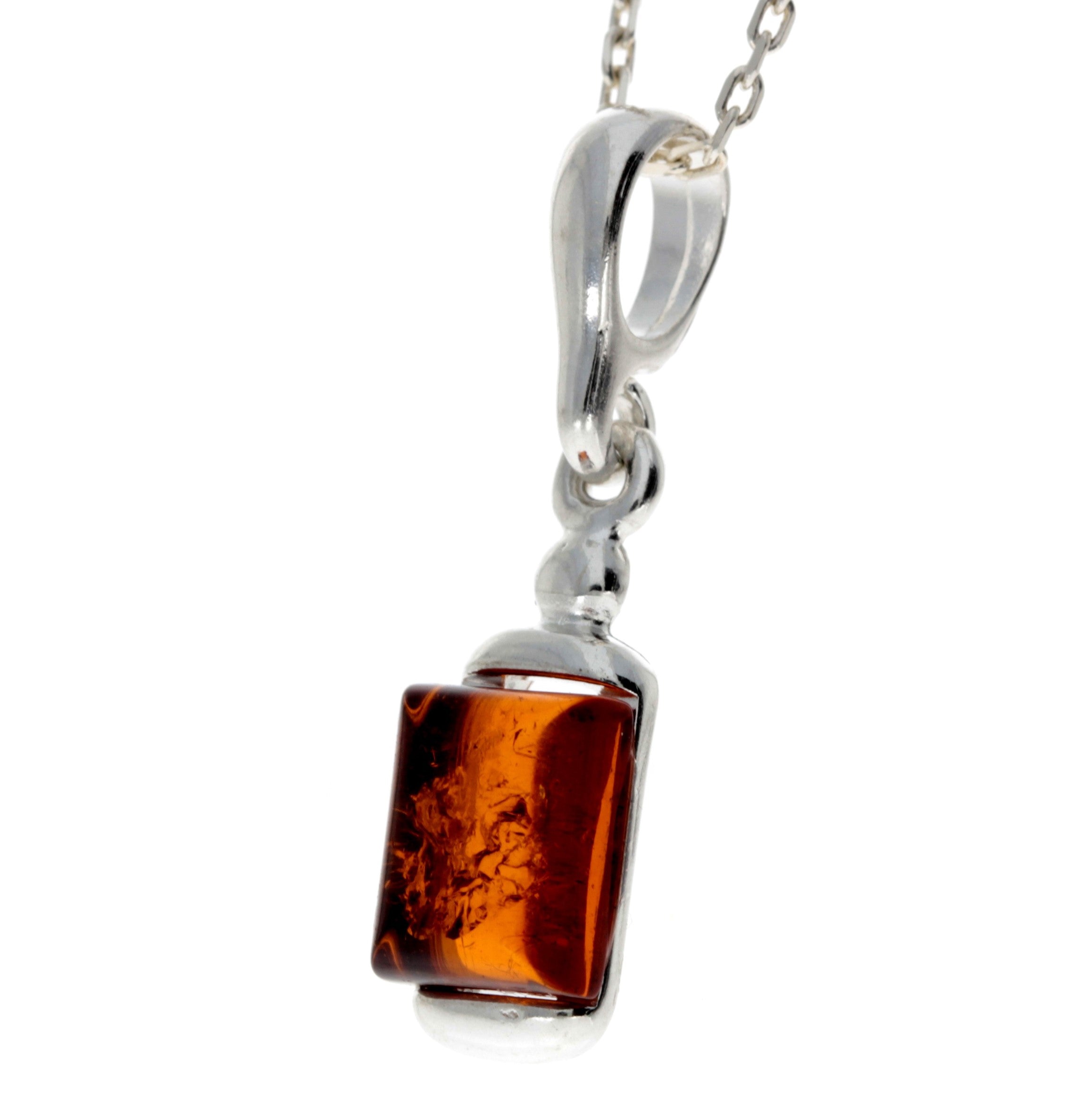 925 Sterling Silver & Genuine Baltic Amber Classic Rectangular Pendant - 389