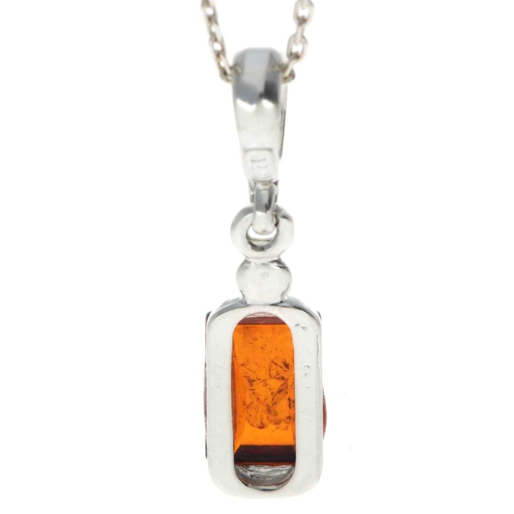 925 Sterling Silver & Genuine Baltic Amber Classic Rectangular Pendant - 389