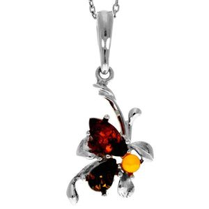 925 Sterling Silver & Genuine Baltic Amber Modern Flower Pendant -391M2