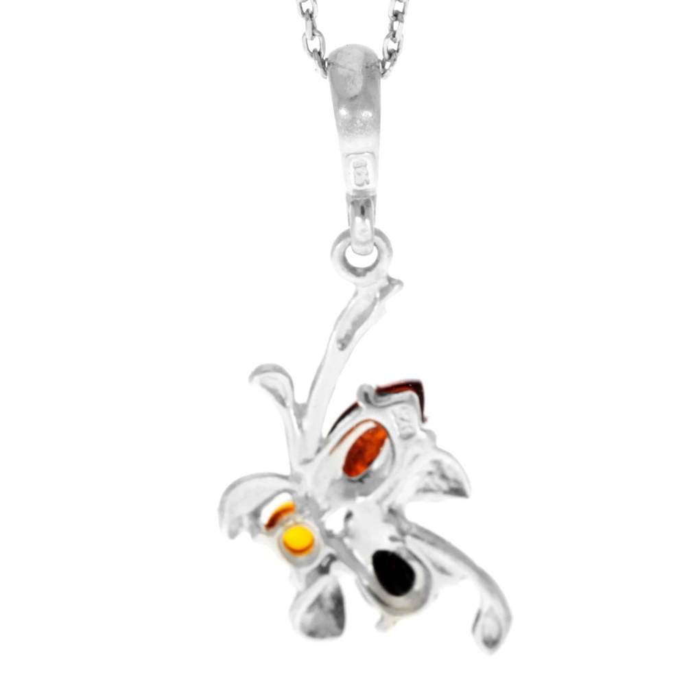 925 Sterling Silver & Genuine Baltic Amber Modern Flower Pendant -391M2