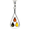 925 Sterling Silver & Genuine Baltic Amber 3 Stone Teardrop Classic Pendant - 397