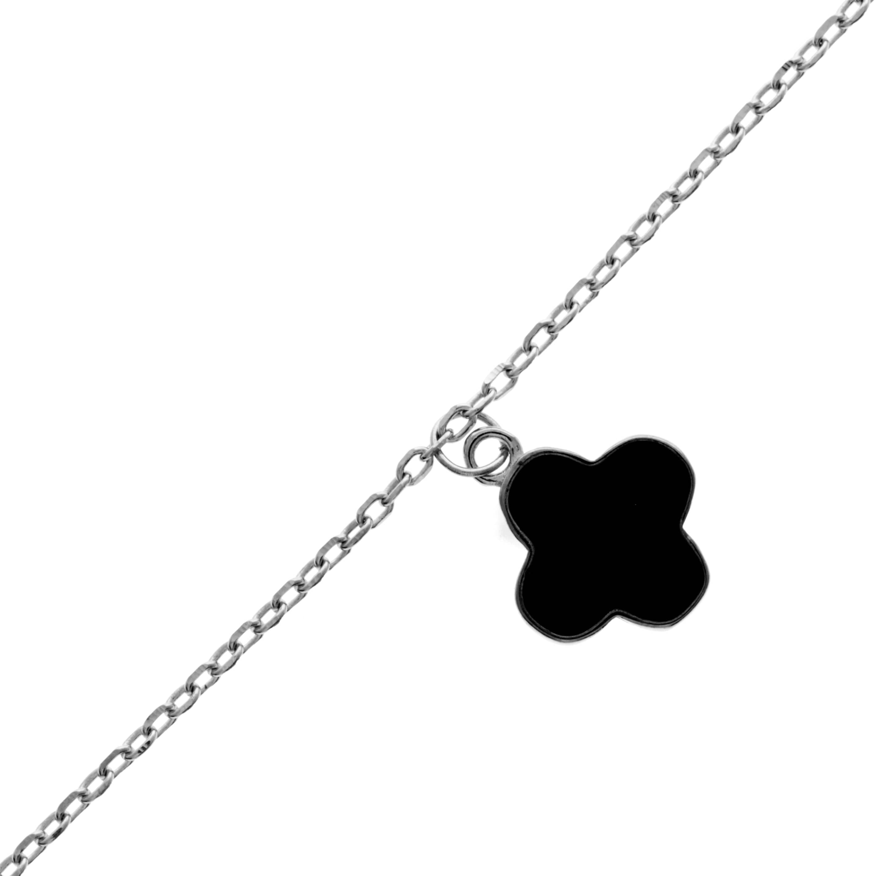 925 Sterling Silver Rhodium Plated Moroccan Clover Bracelet - CH-1022