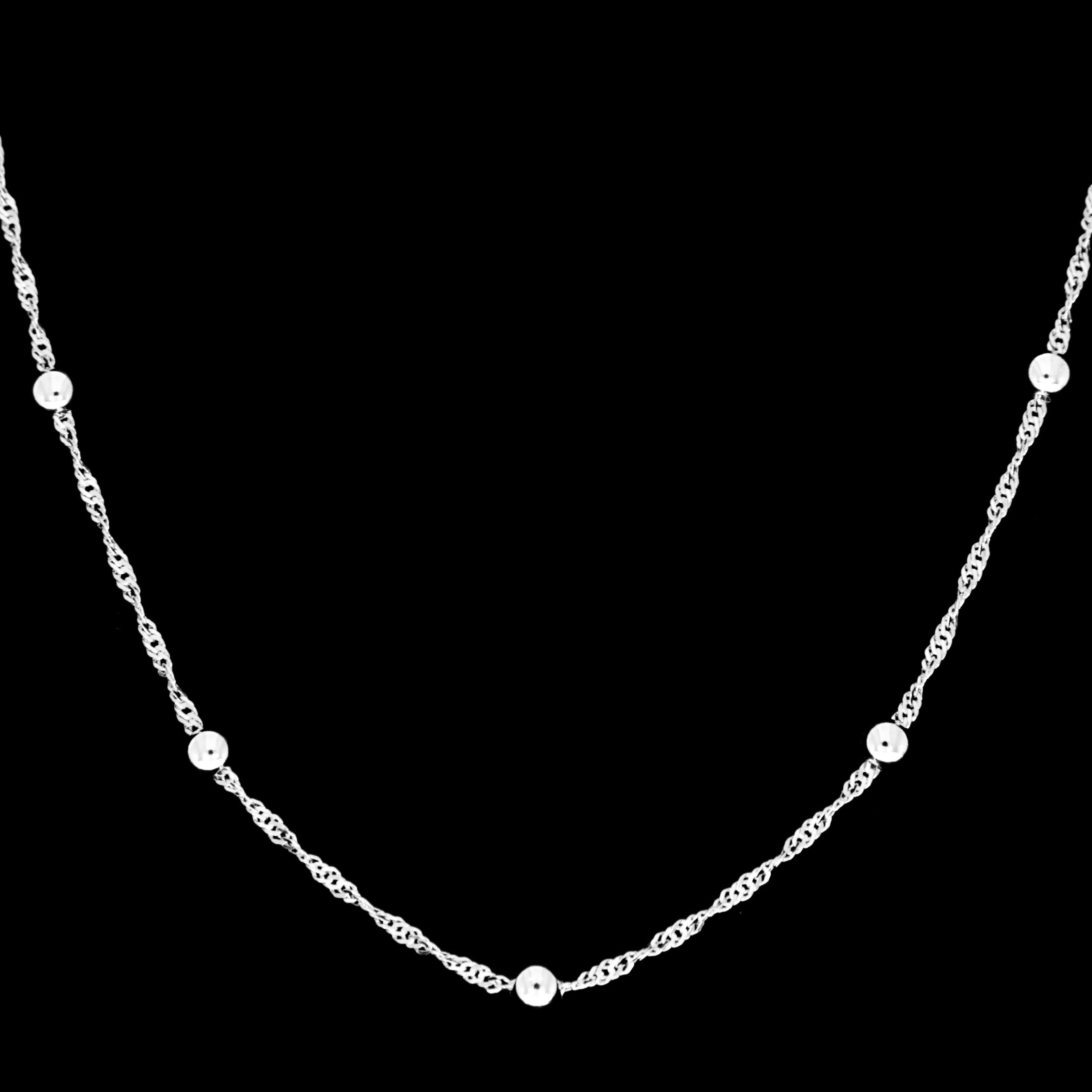 Made in Italy - 925 Sterling Silver Rhodium Ball Beads Singapore Chain Necklace - SING01