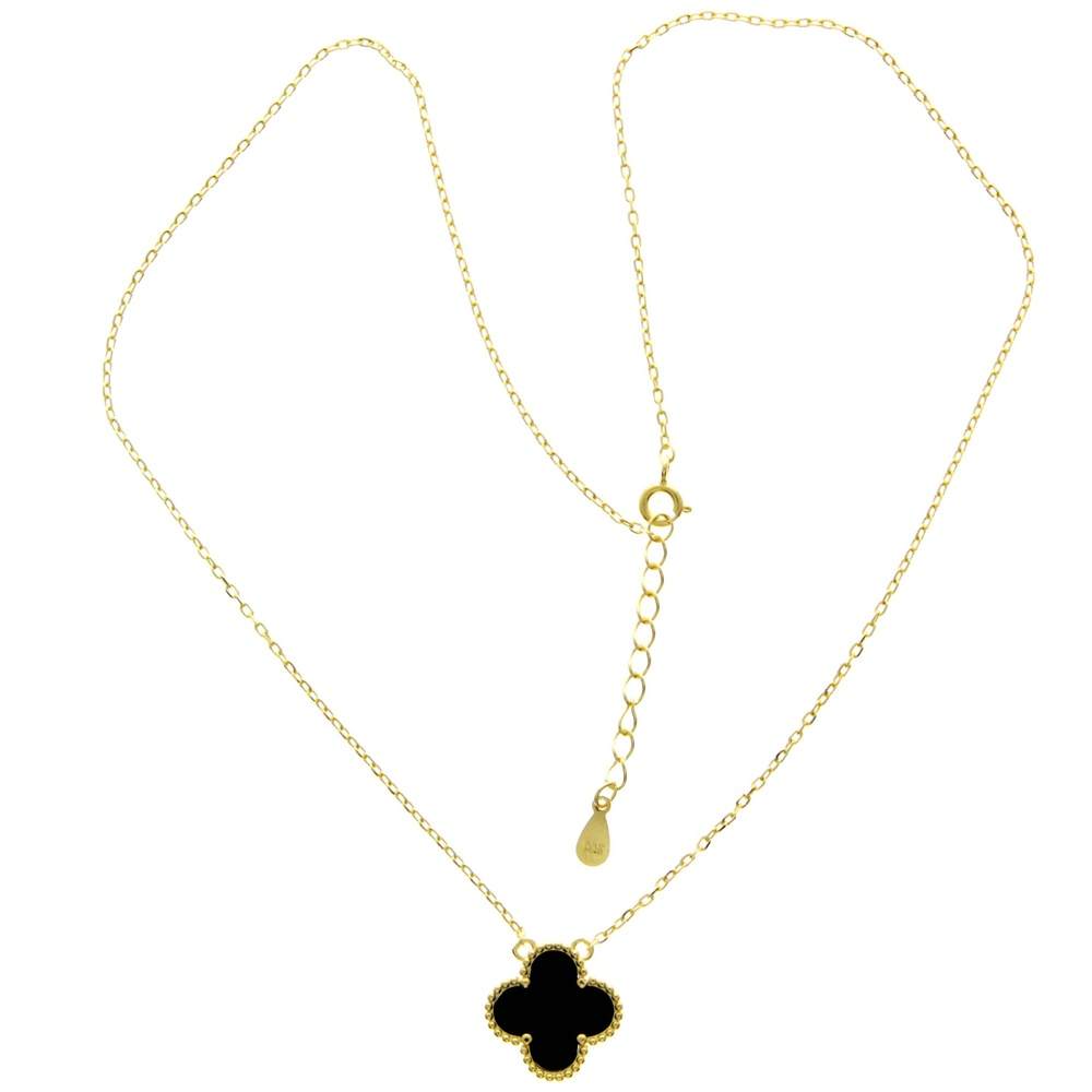 925 Sterling Silver Gold Plated Black Clover Neckles -CH-1107-GP-N