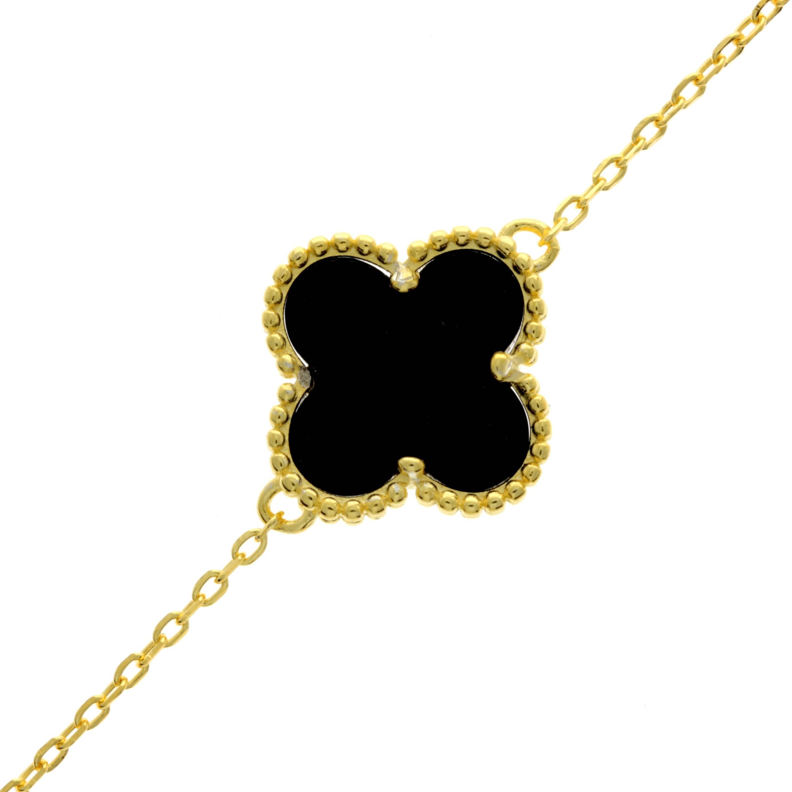 925 Sterling gold plated Black Clover Bracelet -CH-1107-GP-B