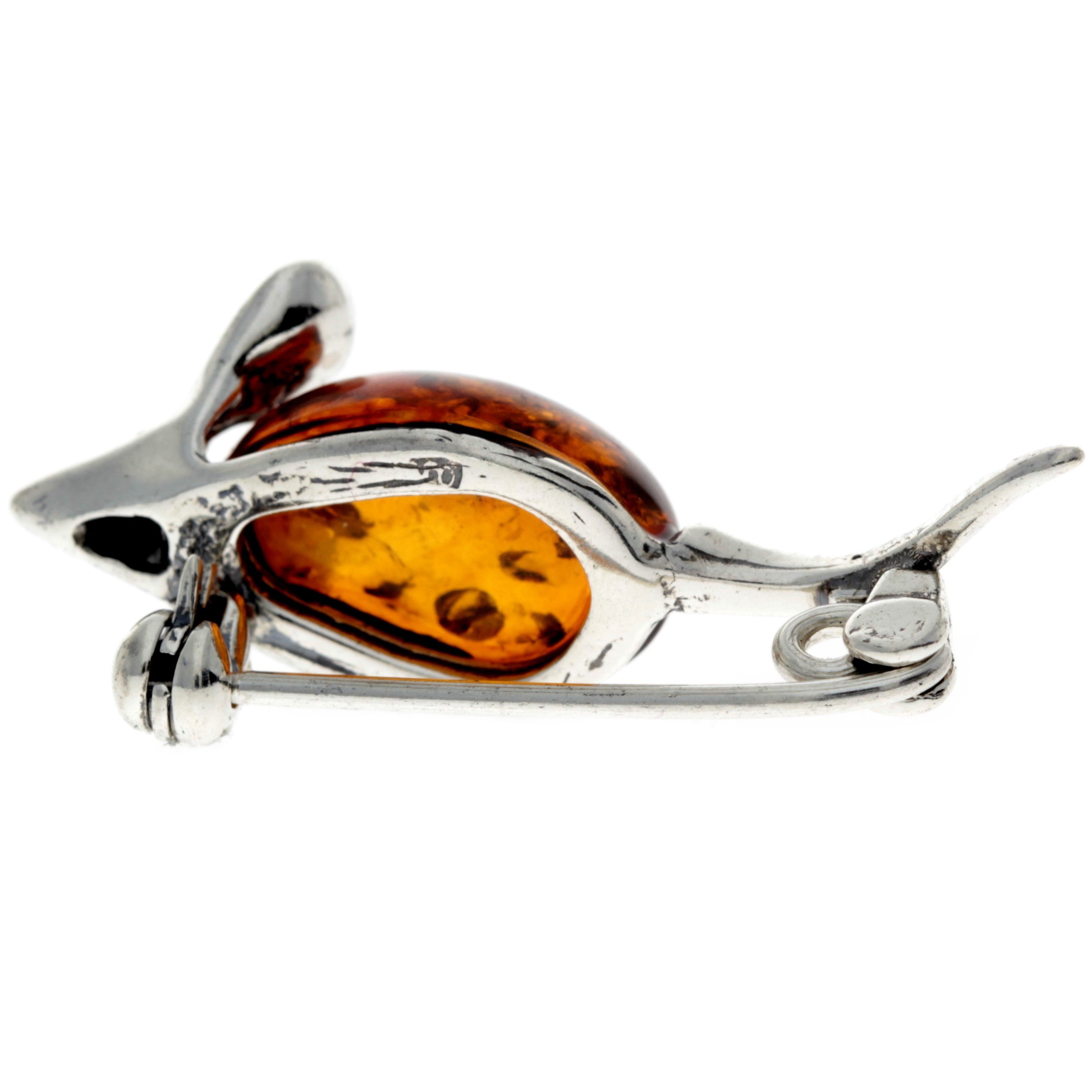 925 Sterling Silver & Baltic Amber Mouse Brooch - 4107