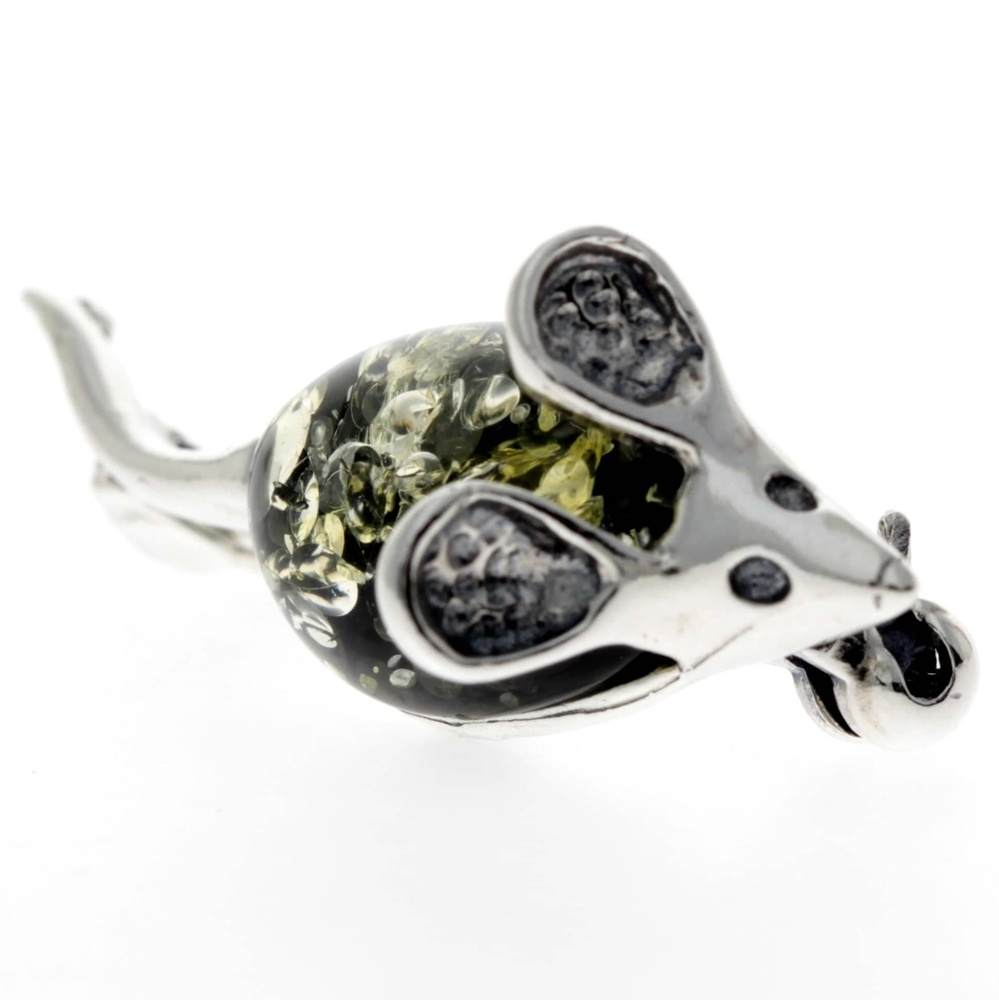 925 Sterling Silver & Baltic Amber Mouse Brooch - 4107