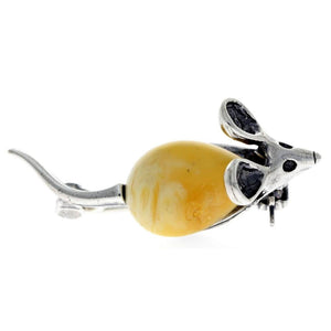 925 Sterling Silver & Baltic Amber Mouse Brooch - 4107