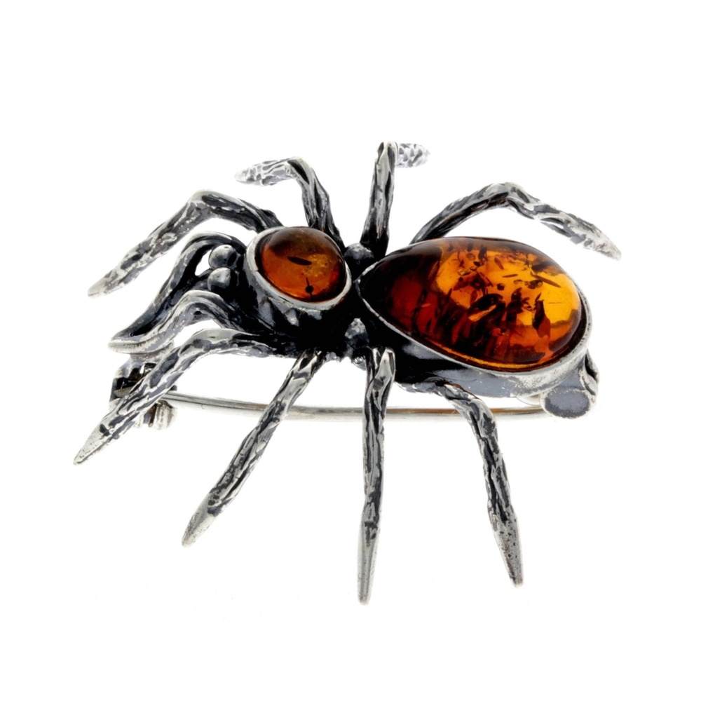 925 Sterling Silver & Baltic Amber Spider Brooch - 4152