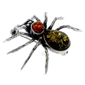 925 Sterling Silver & Baltic Amber Spider Brooch - 4152