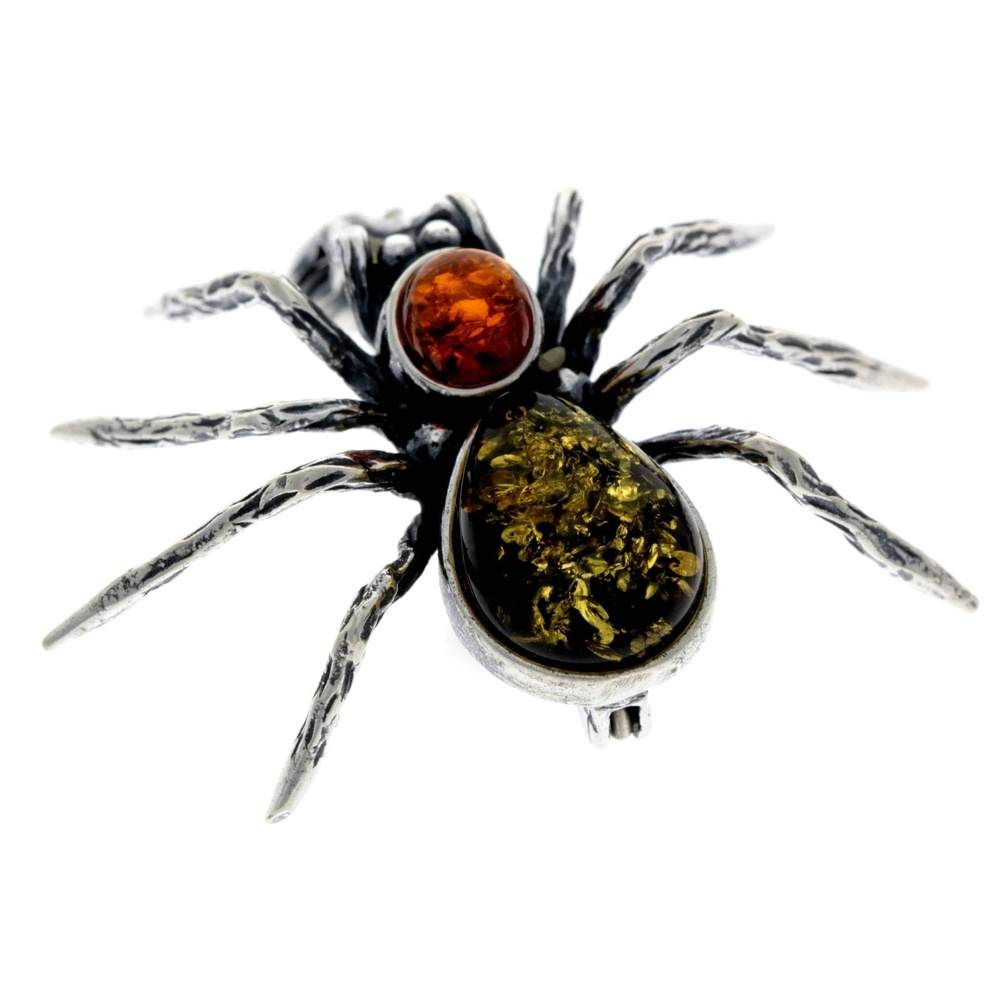 925 Sterling Silver & Baltic Amber Spider Brooch - 4152