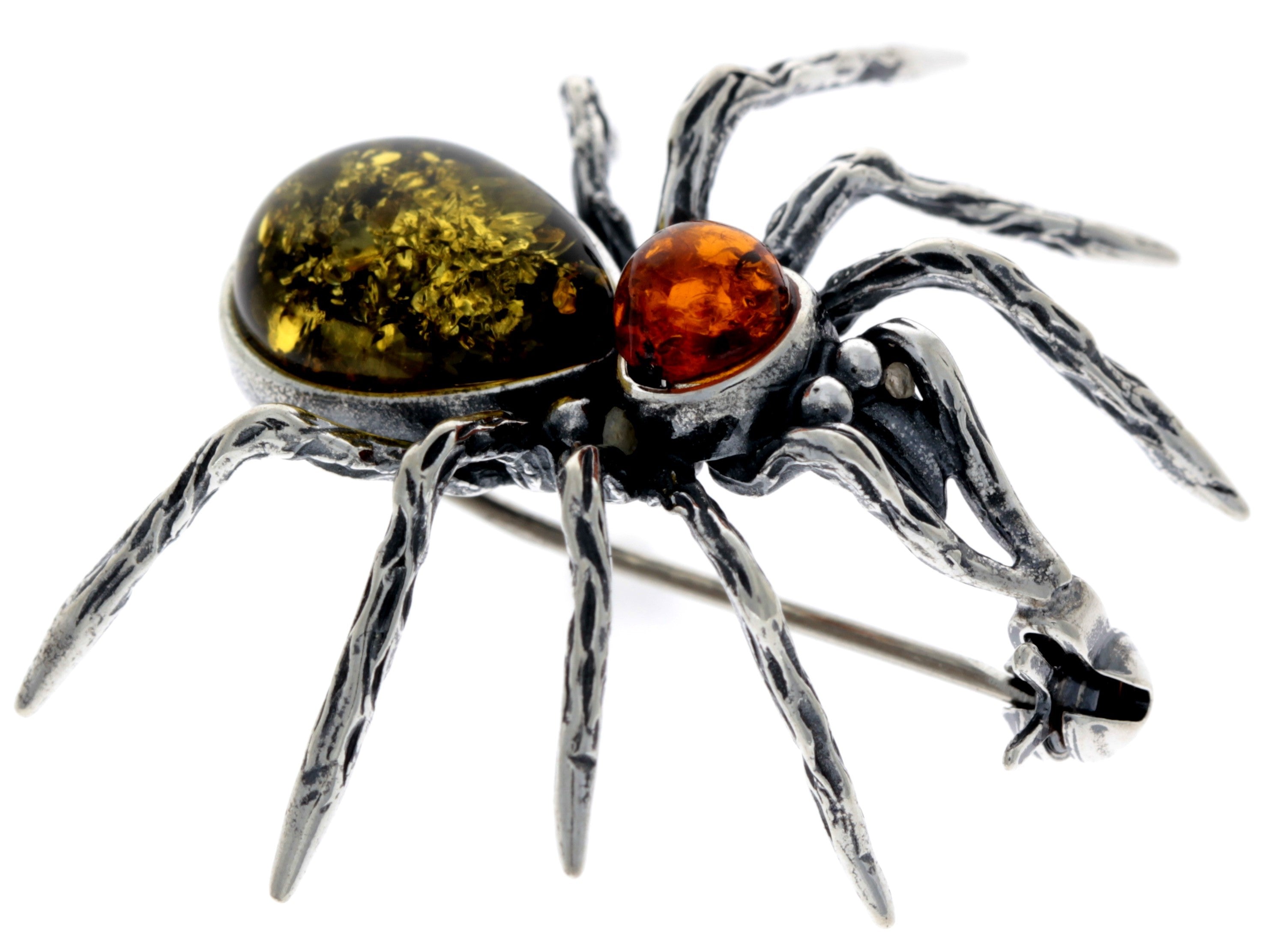 925 Sterling Silver & Baltic Amber Spider Brooch - 4152