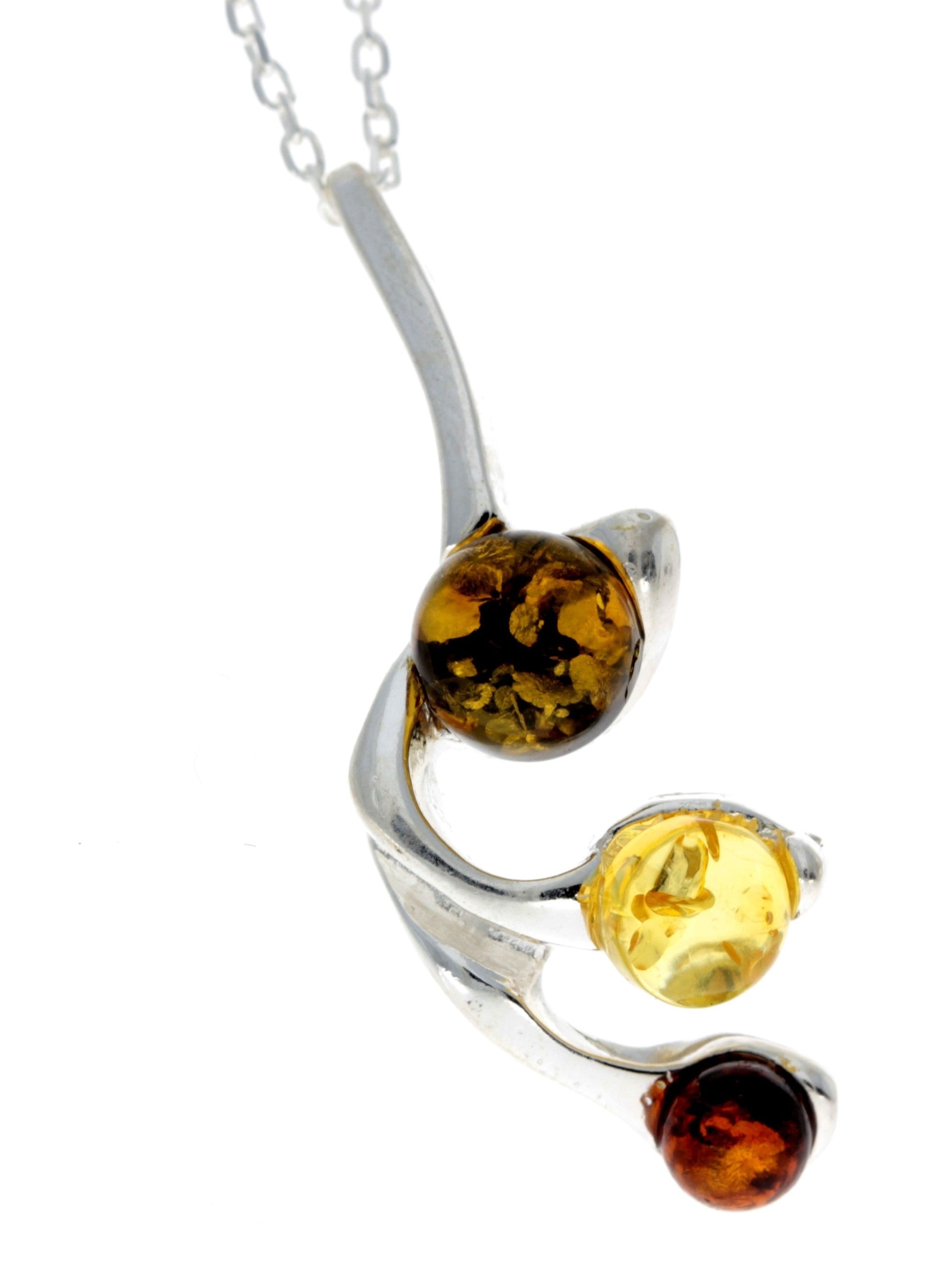 925 Sterling Silver & Genuine Baltic Amber Modern Pendant - 433B