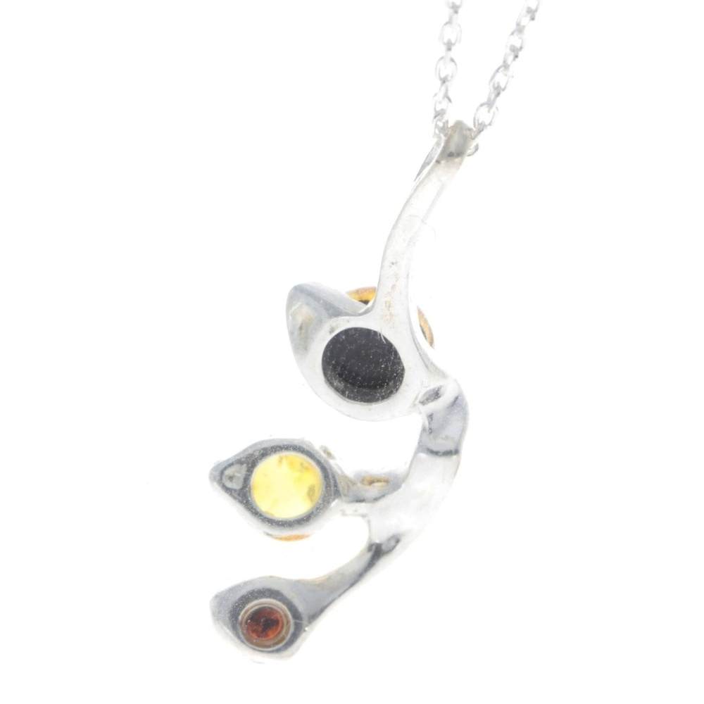 925 Sterling Silver & Genuine Baltic Amber Modern Pendant - 433B