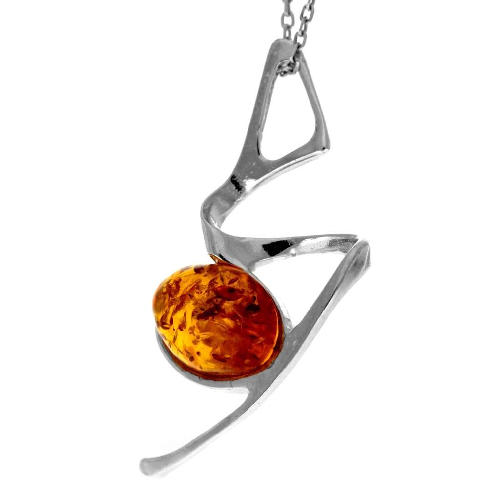 925 Sterling Silver & Genuine Baltic Amber Modern Pendant 447