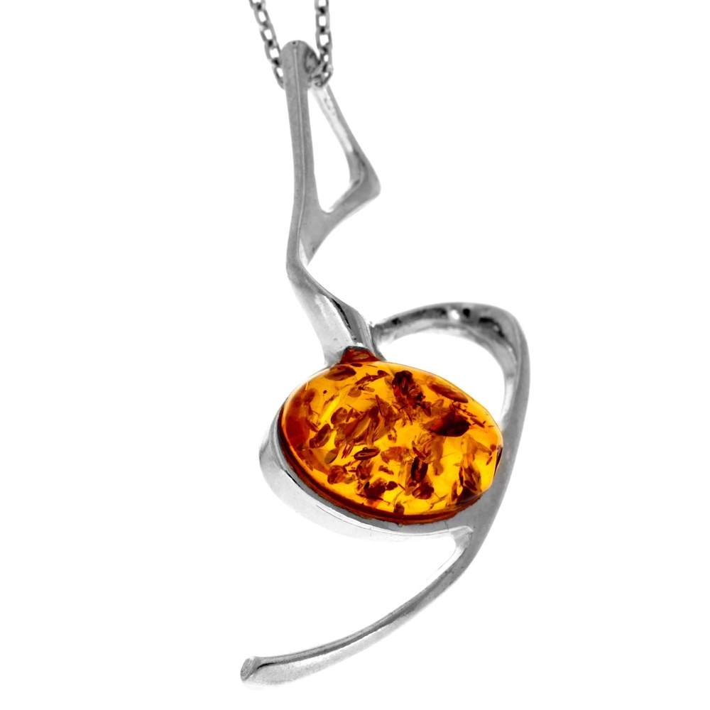 925 Sterling Silver & Genuine Baltic Amber Modern Pendant 447