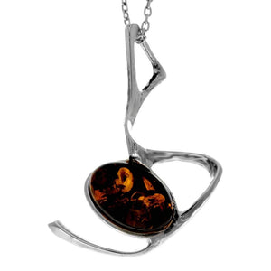 925 Sterling Silver & Genuine Baltic Amber Modern Pendant 447