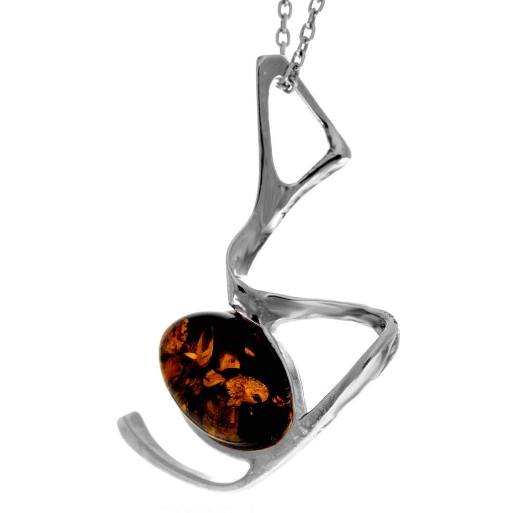 925 Sterling Silver & Genuine Baltic Amber Modern Pendant 447