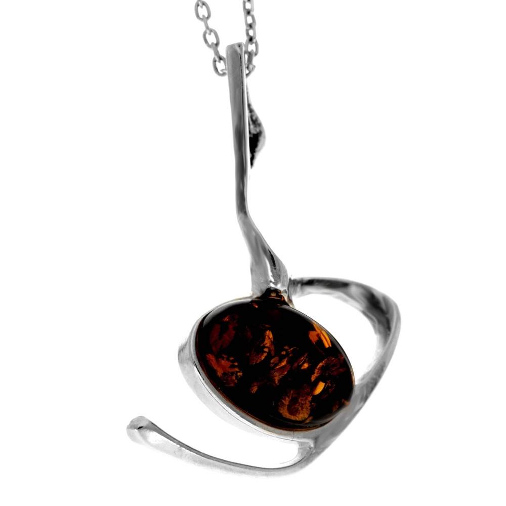 925 Sterling Silver & Genuine Baltic Amber Modern Pendant 447