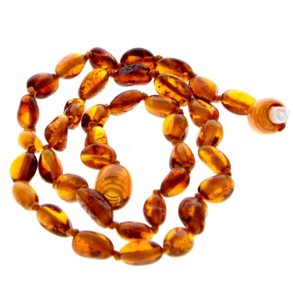 Genuine Baltic Amber Polished BEANS Beaded Necklace in various colours & sizes. All beads knotted in between.