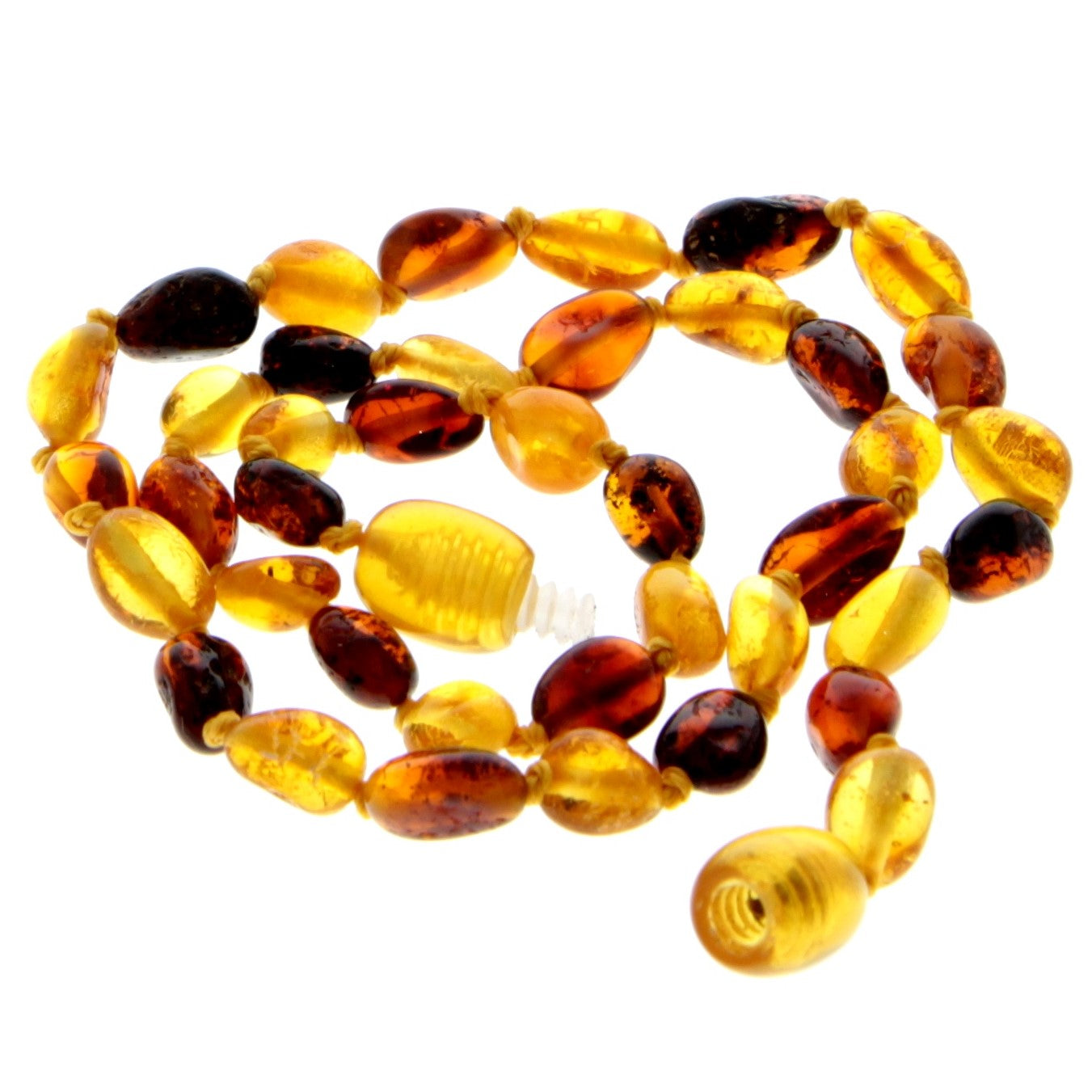Genuine Baltic Amber Polished BEANS Beaded Necklace in various colours & sizes. All beads knotted in between.