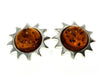 925 Sterling Silver & Genuine Baltic Amber Classic Suns Studs Earrings - 5205