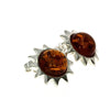 925 Sterling Silver & Genuine Baltic Amber Classic Suns Studs Earrings - 5205