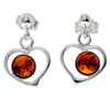 925 Sterling Silver & Genuine Baltic Amber Classic Hearts Drop Earrings - 5348