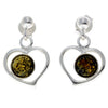 925 Sterling Silver & Genuine Baltic Amber Classic Hearts Drop Earrings - 5348