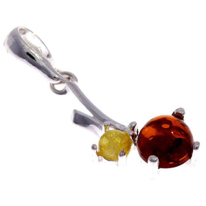 925 Sterling Silver & Genuine Baltic Amber Modern Pendant - 538