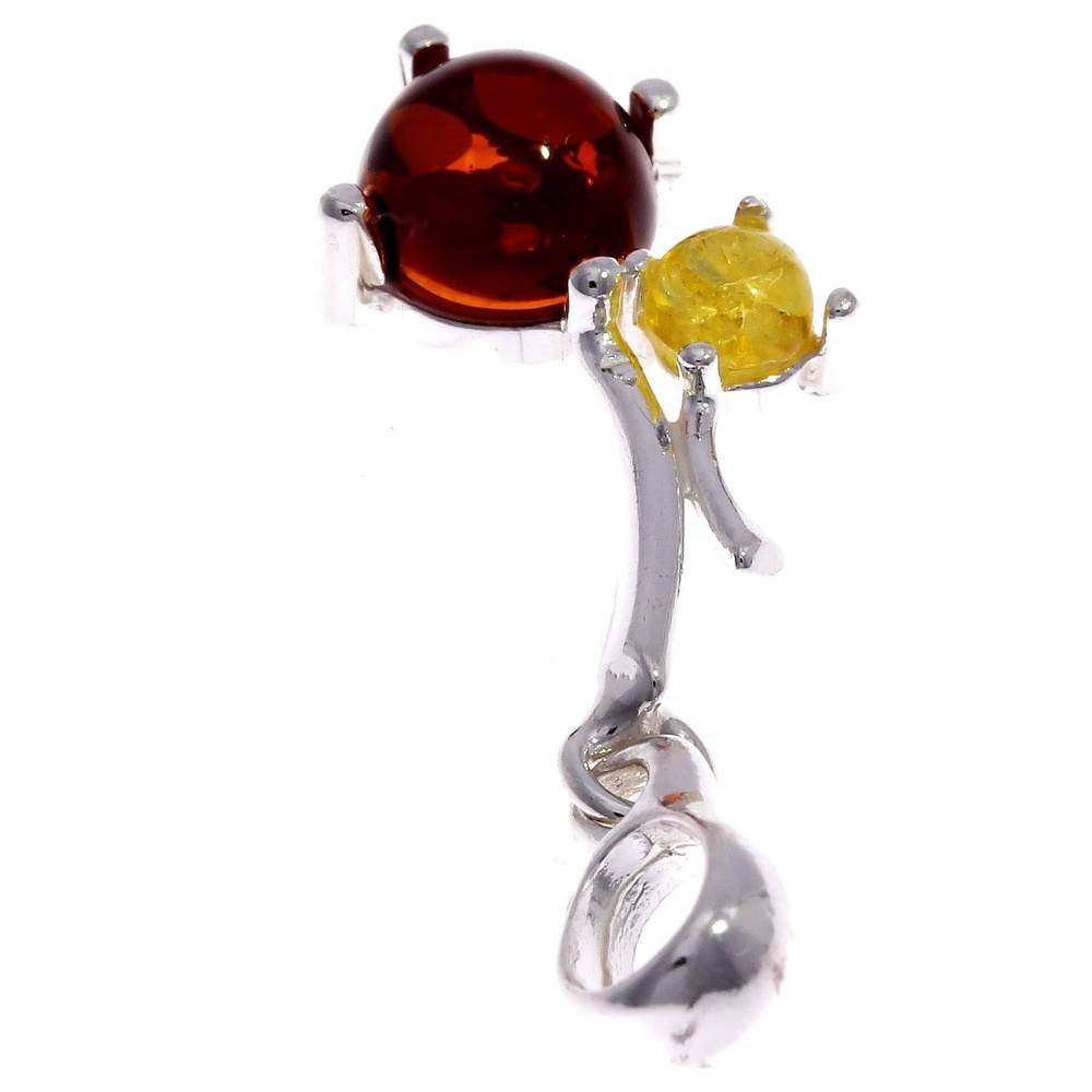 925 Sterling Silver & Genuine Baltic Amber Modern Pendant - 538