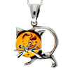 925 Sterling Silver & Genuine Baltic Amber Pussycat Sweet Pendant - 550