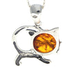 925 Sterling Silver & Genuine Baltic Amber Pussycat Sweet Pendant - 550
