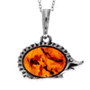 925 Sterling Silver & Genuine Baltic Amber Classic Hedgehog Pendant - 552