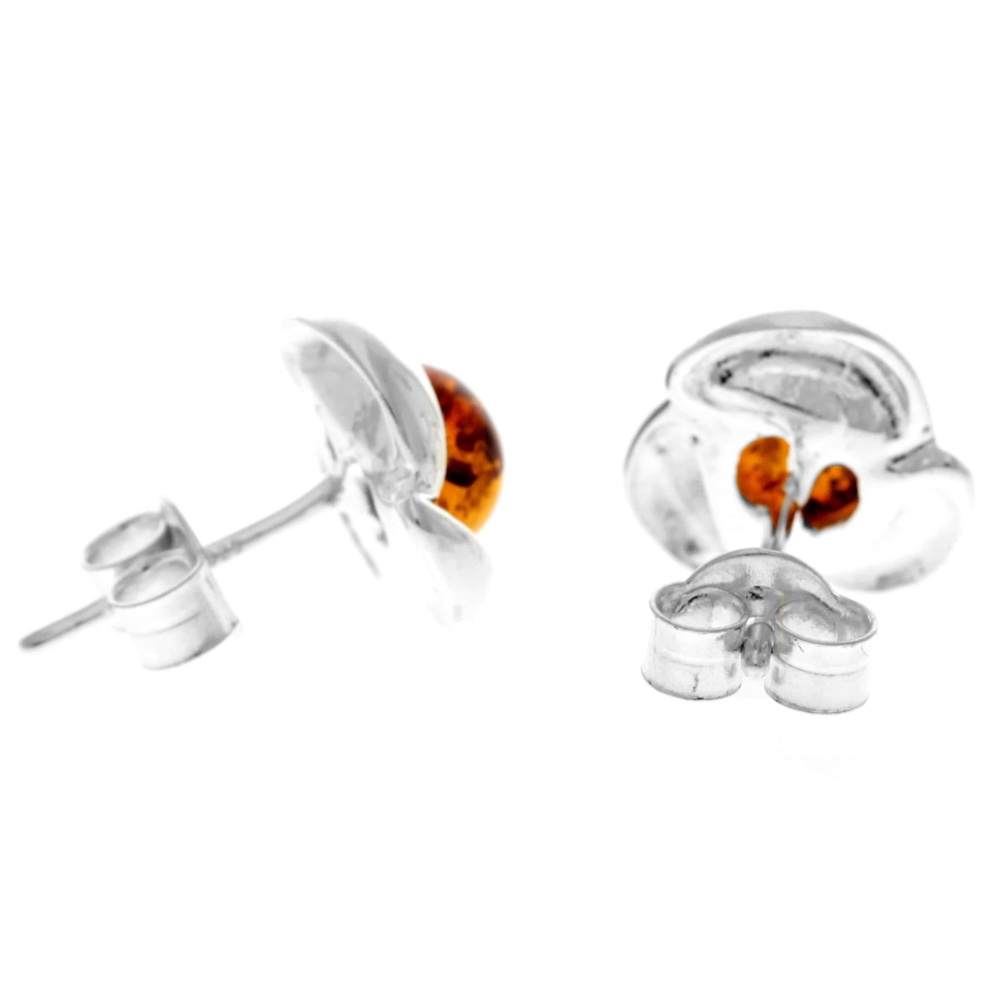 925 Sterling Silver & Genuine Baltic Amber Classic Celtic Studs Earrings - 5971