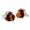 925 Sterling Silver & Genuine Baltic Amber Classic Celtic Studs Earrings - 5971