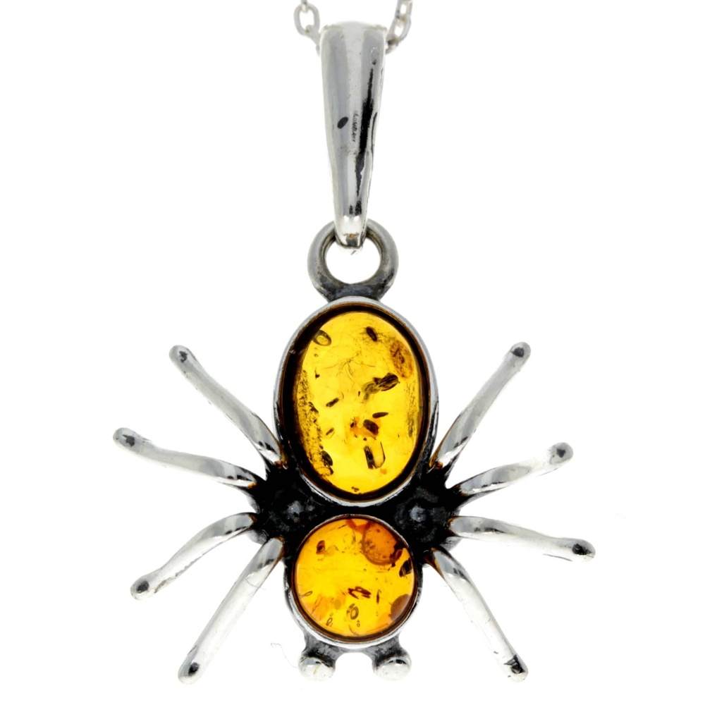 925 Sterling Silver & Baltic Amber Spider Pendant - 598