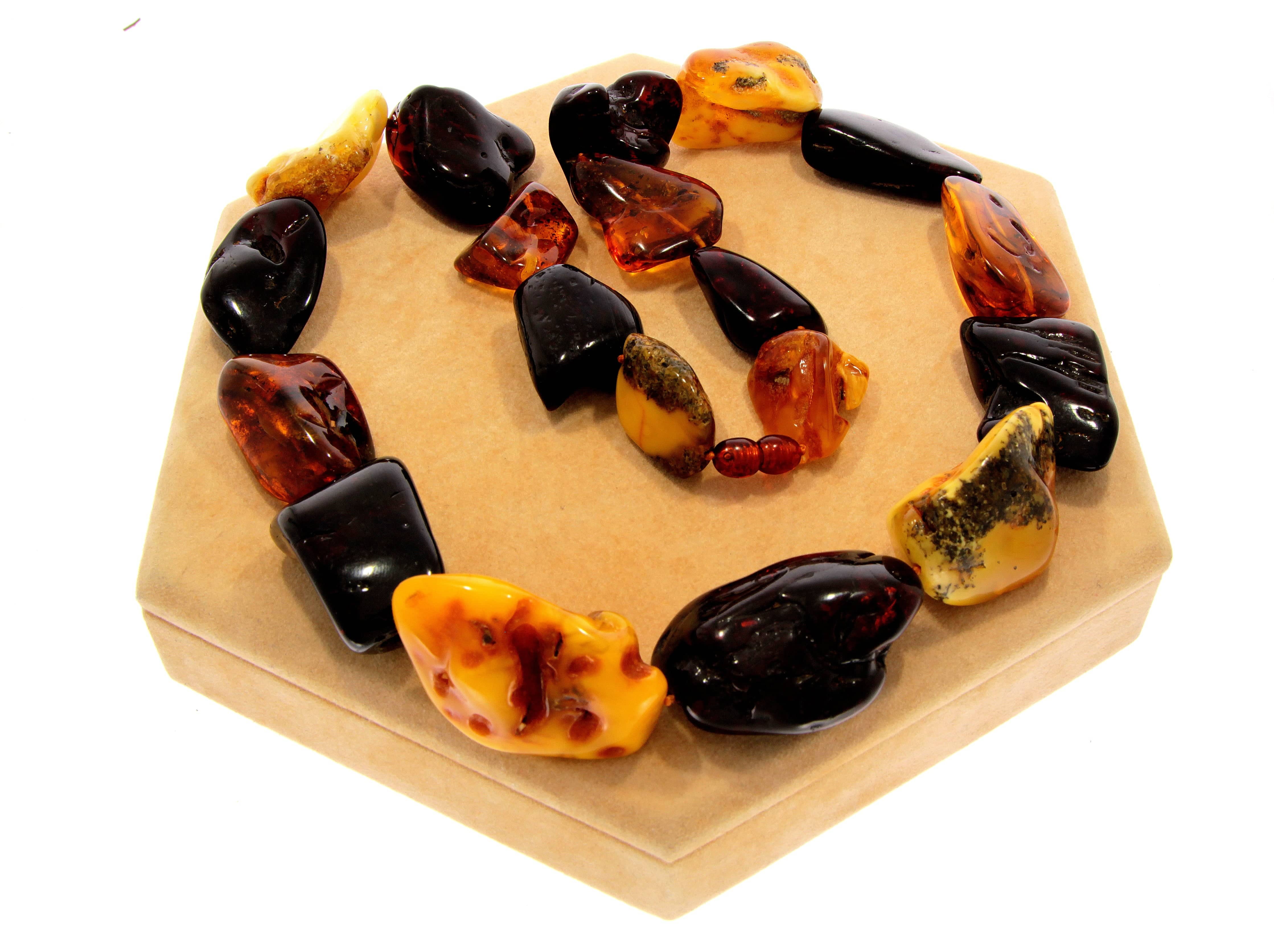 Genuine Multicoloured Baltic Amber Large Nuggets Luxurious Necklace - NE0165