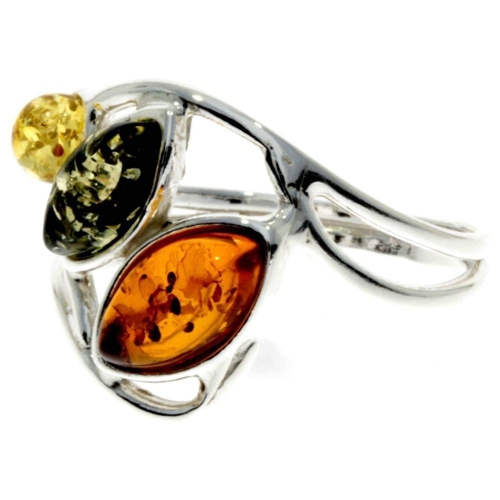 925 Sterling Silver & Baltic Amber Modern Ring - M715