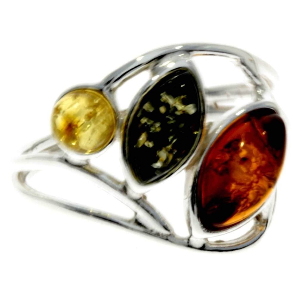 925 Sterling Silver & Baltic Amber Modern Ring - M715